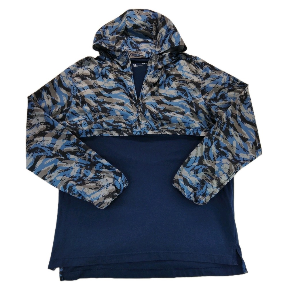 Under Armour Pullover Hoodie Mens XL Lightweight Camo Blue 1/4 Zip